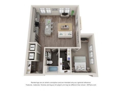 Floor plan for 1 bed, 1 bath, 788 sqft